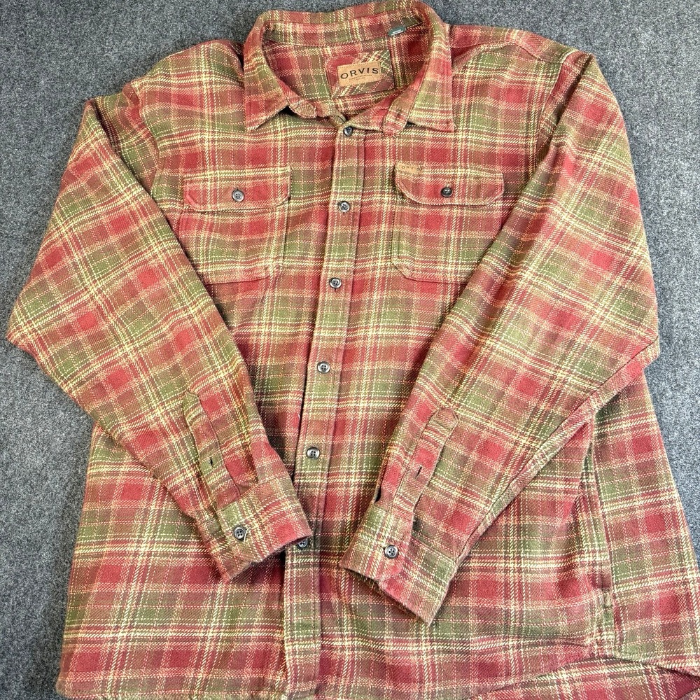 Orvis Flannel Shirt Mens 2XL Red Green Plaid Shacket Chore Jacket Cotton